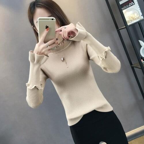 And winter new slim fitting Pullover lotus leaf knitted bottom coat womens foreign style long sleeve short style
