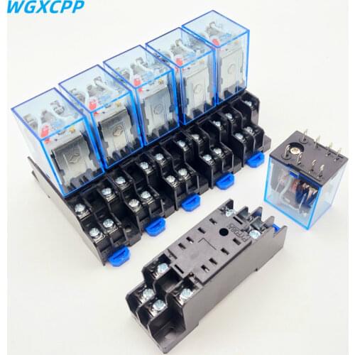10 PCS,8Pin,With Base,DPDT,Miniature Coil Generalelectromagnetic Intermediate Relay Switch,2NO/2NC,HH52P MY2NJ,5A,12/24/110/220V