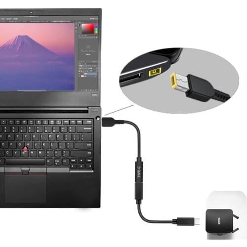 15cm 65W USB C PD Type C Female to Square Slim Tip Power Charging Cable for -Lenovo Thinkpad E440 E450 E550 E560 T430