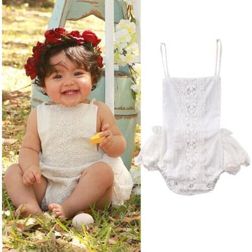 2020 Fashion Newborn Baby Clothes Bodysuits Cute Cotton Lace Floral Toddler Jumpsuit Sunsuit Backless Little Baby Outfits