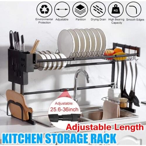 2021 Upgrade Adjustable Kitchen Shelf Rack Stainless Steel Over The Sink Dish Drying Rack Holder Plate Dish Drying Rack