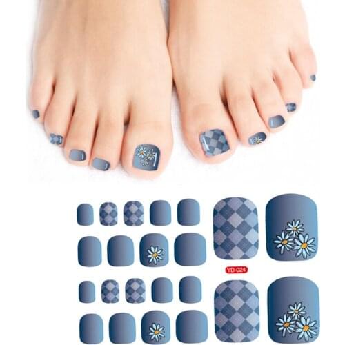22 Tips/Sheet Foot Nail Sticker Art Polish Stickers 3D Self-Adhesive Glitter Flower Toe Nail Sticker DIY Full Toe Nail Wraps