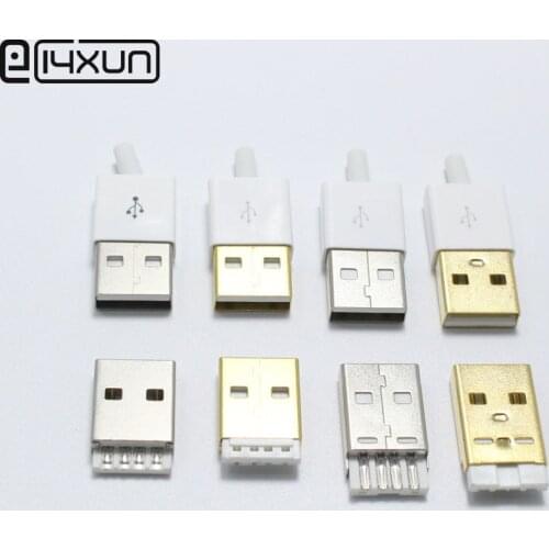 5sets Micro USB-A 2.0 Welding Type Nickel-plated Gold Plated 9mm 12mm USB Male Plug Connector 3 in 1 Adaptor White
