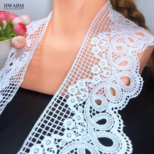 5yard 9.6cm white african lace fabric trim Wavy flower DIY full dress sewing accessories wedding decoration Milk silk ribbon