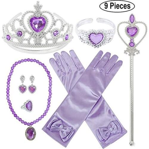 9pcs/lot Disney Princess Beauty Fashion Toys Pretend Play Frozen Accessories Love Sticky Diamond Crown Magic Bar Crown Girl Toys