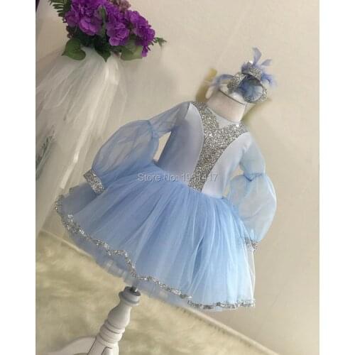 Customized Ball Gown Flower Girl Dress for Wedding Puffy Tulle Lace Edge Kids Children Party Gown Girls Birthday Clothes