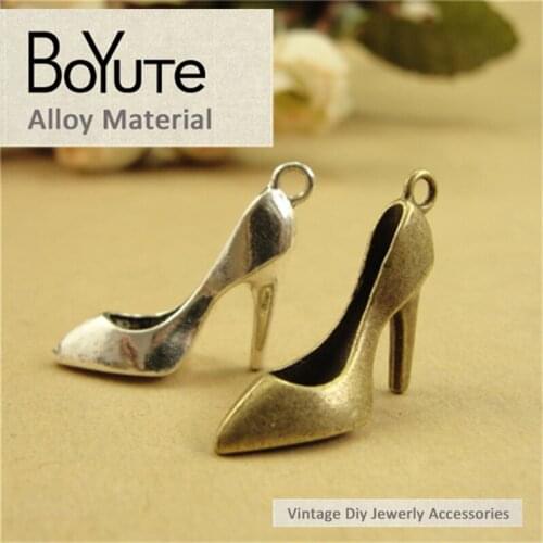 BoYuTe (50 Pieces/Lot) 28*12*9M Vintage Style Antique Bronze Silver Plated High Heel Pendant Charms for Jewelry Materials