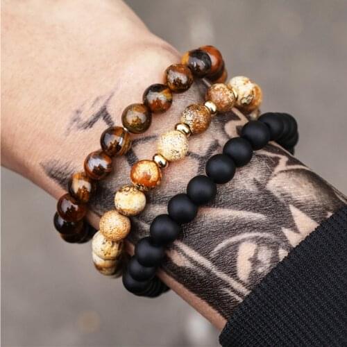 8mm Tiger eye stone beads Men bracelet 3pcs/set handmade mens jewelry pulseras bracelets homme bijoux hippie armband bileklik