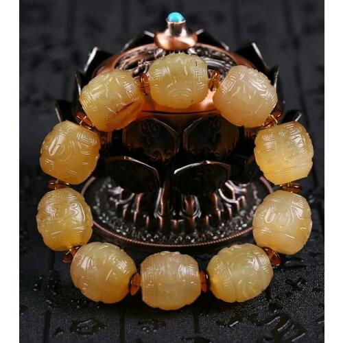 Handcrafted Tibetan OM Mantra Beads Bracelet Sheep Horn Buddhist OM Mani Padme Hum Bracelet Tibetan Mala Bracelet