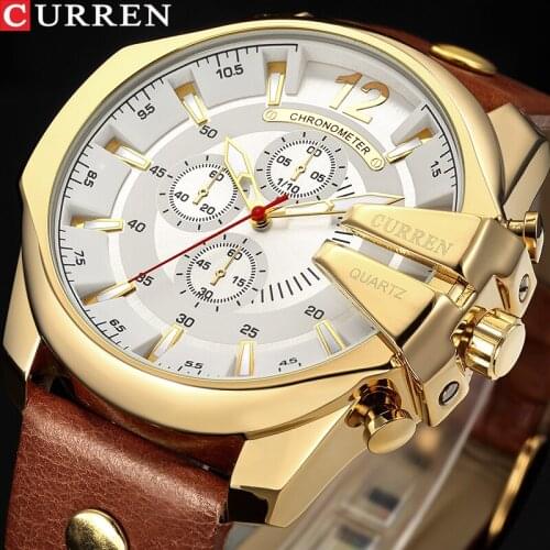 Men Luxury Brand CURREN Modern Design Quartz Wrist Watch Genuine Leather Strap Male Clock New Fashion Casual Sports Watches