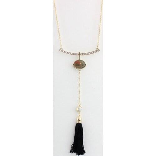 MELIHE Black Tassel Necklaces & Pendants Natural Stone Pendant Necklace For Women Gold Color Jewelry SNE160166