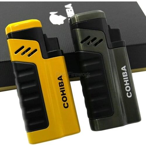 COHIBA Brand Windproof Cigar Cigarette Metal Refillable Lighters 4 Torch Jet Flame Lighter W/Gift Box Cigar Punch