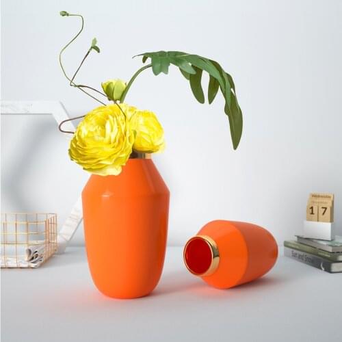 Jingdezhen Simple Modern Orange Red Phnom Penh Ceramic Vase Crafts New Chinese Vase Flower Hotel Porch Home Furnishings