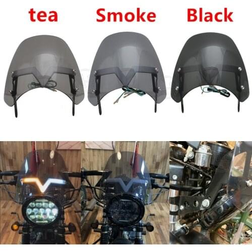 5-7" Windshield Screen Wind Deflector + LED Turn Signal Light DRL For Harley Honda Suzuki Triumph Bonneville/SE/T100/T120 01-17
