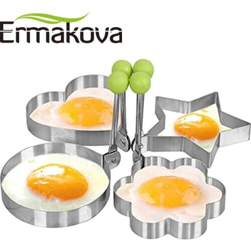 ERMAKOVA Egg Pancake Ring Egg Mold 4 Pcs/Set Stainless Steel DIY Fried Pancake Mold Rings Egg Mold with Handle (Green Color)