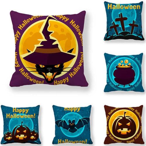 Happy Halloween Decor Throw Pillow Case Funny Pumpkin Bat Peachskin Polyester Sofa Seat Cushion Cover Festival Party Home Decor