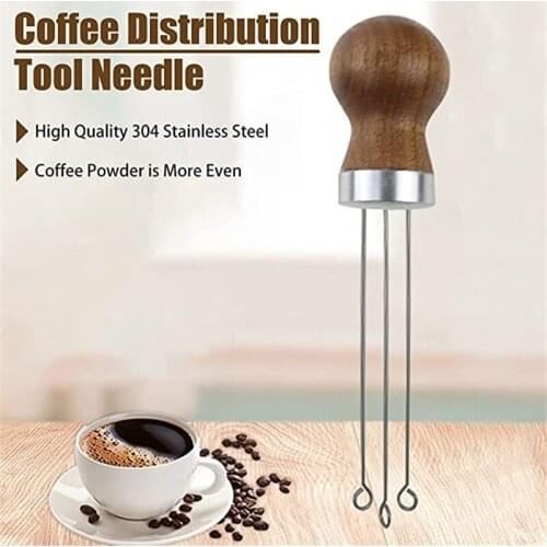 Solid Wood Handle Needle Coffee Tamper 58mm 51MM Espresso Coffee Powder Distributor Stirring Tool And Stand Coffee Accessories