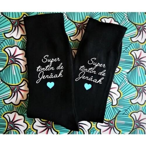 Personalized Wedding Black Dress Socks with your text heart Groom Groomsman Bestman a super tonton socks Letter Print Mens Socks