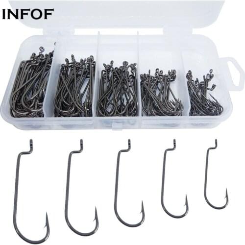 INFOF 150-pieces Fishing Hooks Carbon Steel Worm Hook Kit Offset OShaughnessy Hooks Feeder Carp Fishing Tackle