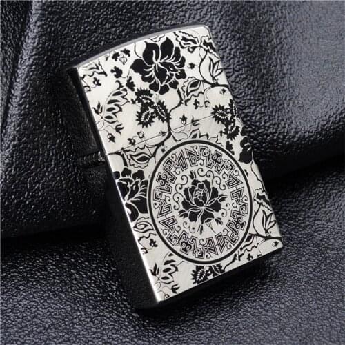 Zorro lighter windproof kerosene black ice peony hymn Creative personality gift for men