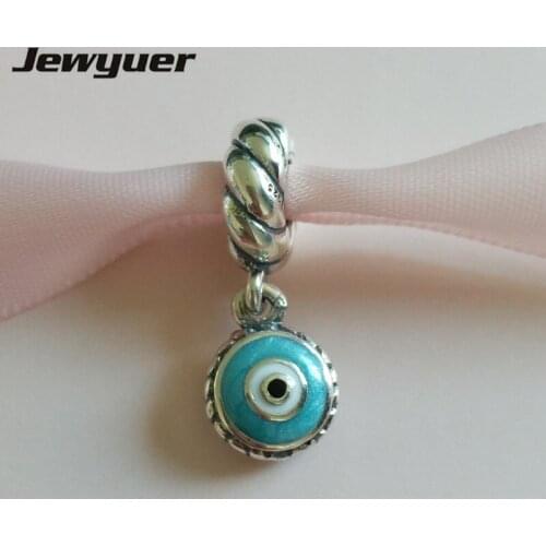 Fine jewelry sterling-silver-jewelry Blue Evil Eyes charms 925 Sterling Silver charm fit bracelet necklace pendant DIY da009