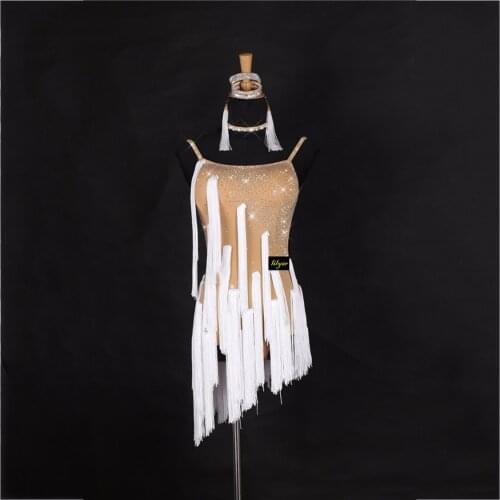 Nice Latin Dancing Dresses For Ladies White Black Color Tassel Beauty Skirts Lady Woman Paso Club Ballroom Practice Dress 1053