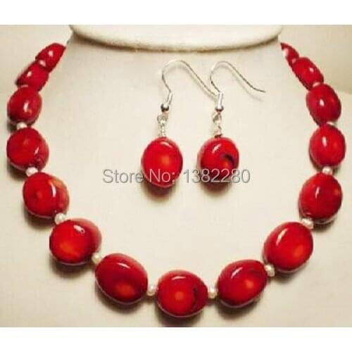 Fashion DIY jewelry Jewelry White Akoya Pearl & red coral necklace earring JT5733