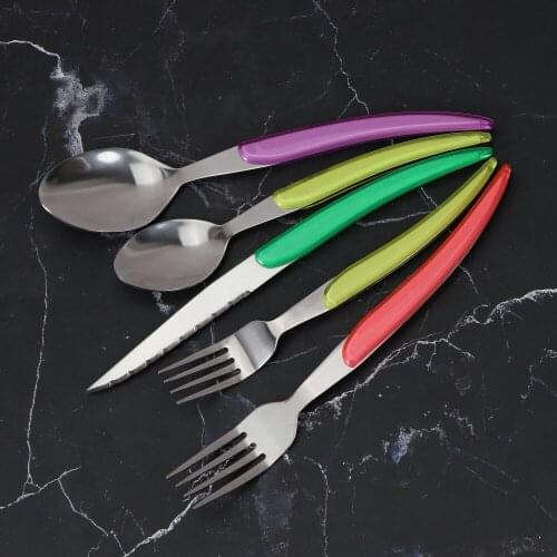 Jaswehome 5Pcs Stainless Steel Tableware Set ABS Plastic Handle Cutlery Knife Fork Spoon Kitchen Flatware Western Dinnerware