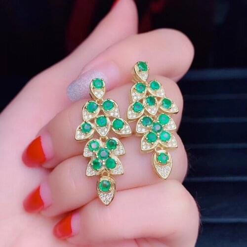 Natural Real Emerald Earring 925 Silver sterling Fine Charm Jewelry for Women Wedding Party Earring
