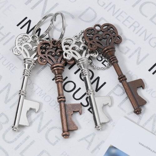 New key Shaped Bottle Opener Keychain Shaped Zinc Alloy Copper Silver Color Key Ring Beer Gun Bottle Opener Unique Creative Gift