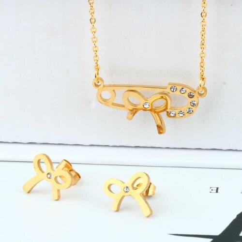 OUFEI Wholesale Stainless Steel Jewelry Sets Bowknot Necklace And Earrings Fashion Wedding Jewelery Sets For Women Accessories