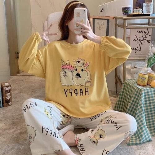 Cartoon Pajama Set Plus Size XXXL Spring Nightgown Women Sleepwear Loose Version Cotton Princess Style Pullover Pajamas