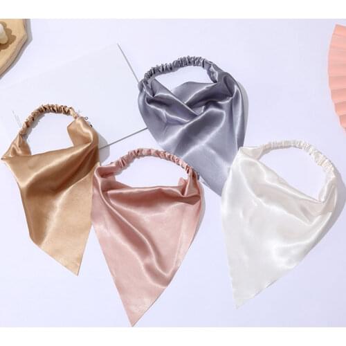 Solid Color Triangle Hair Scarf Headband Glossy Silky Satin Scrunchies Turban Headwrap Elastic Hair Band Women Hair Accessories
