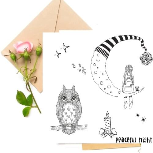 Owl Moon Girl Clear Stamps For DIY Scrapbooking Card Making Stamps Fun Decoration Supplies