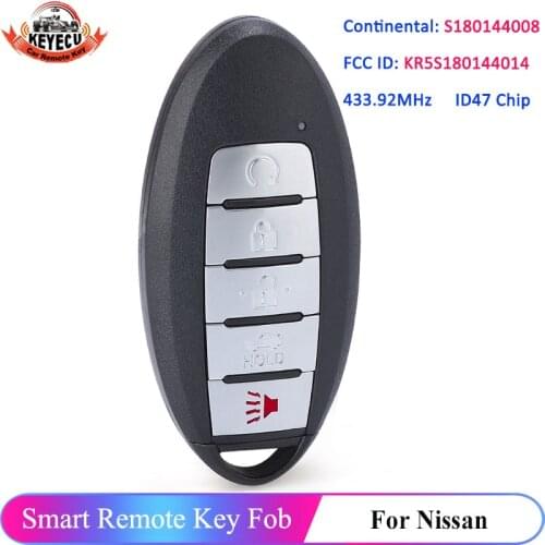 KEYECU 433.92MHz ID47 Chip S180144008 Keyless Car Remote Smart Key Fob 5 Button for Nissan Murano Pathfinder 2013 2014 2015 2016