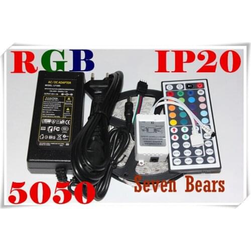 RGB Led Strip 5050 Flexible LED Light 5M 300leds SMD + 44 Key Remote Controller + 12V5A Power Adapter Transformer Free Shipping