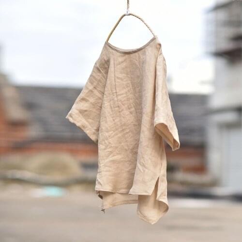 Women Ramie Solid Color Irregular Length Shirt Ladies Vintage Loose Ramie Tops Blouse Female 2020 Summer Shirts