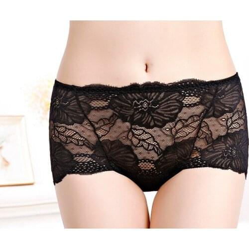 Pure Cotton Sexy Lace Panties See-through Solid Color Fashion Underwear Women Middle Waist Briefs Women Plus Size Underpants