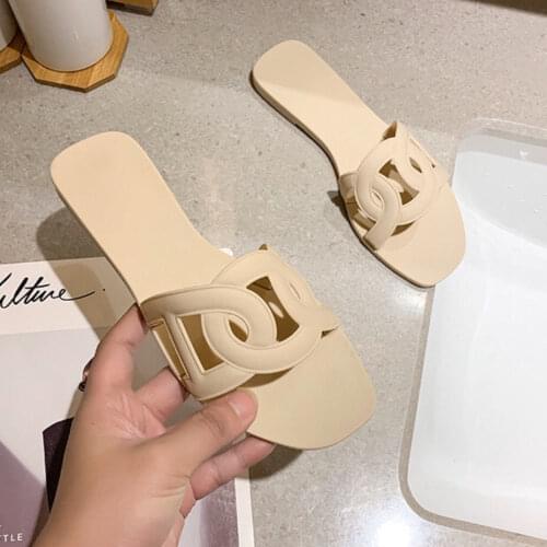 New Hollow Leather Slippers Women Fashion Summer Sandals Shoes Laciness Ladies Solid Outdoor Slides Female Flat Beach Slippers