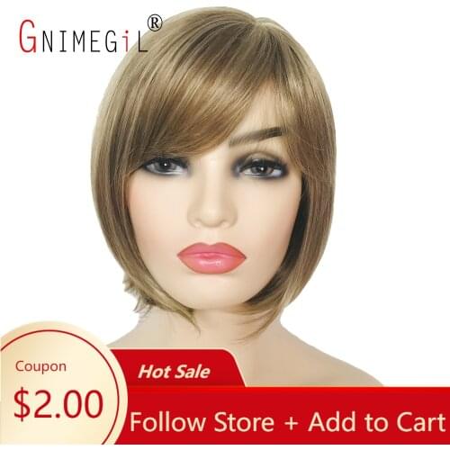 GNIMEGIL Short Blonde Bob Wigs for White Women Natural Hairstyles Wig with Bangs Soft Hair Replacement Wigs