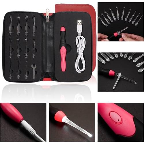 New 12 in 1 Light Up Crochet Hooks Rechargeable LED Knitting Tools Knitting Needles USB DIY Weaving Sweater Sewing Accessories