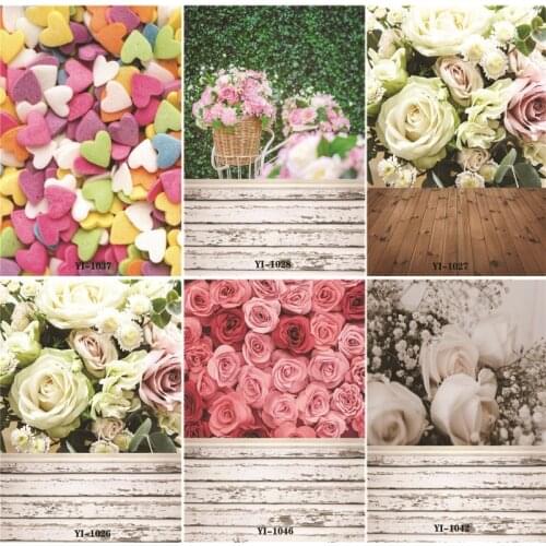 Vinyl Custom Photography Backdrops Prop Valentines Day Flower Wooden Planks Theme Photography Background #0111