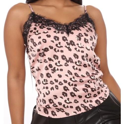 Womens Summer Sexy Leoprad Print Lace Patchwork Casual Off Shoulder Short Tank Shirt Beach Vest Tank Camisole Tops 2021