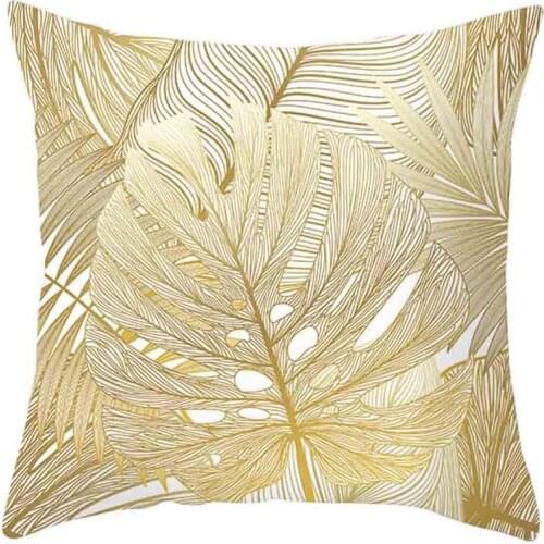 Gold Plant Printed Pillow Covers Home Luxury Polyester Plant Flower Pillow Case Covers Sofa Car Cushion Cover Home Decor
