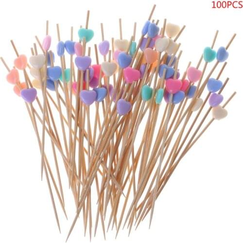 100pcs 12cm Heart Shape Food Picks Dessert Buffet Fruit Salad Fork Cake Muffin Party Vegetable Sticks Cocktail Toothpicks