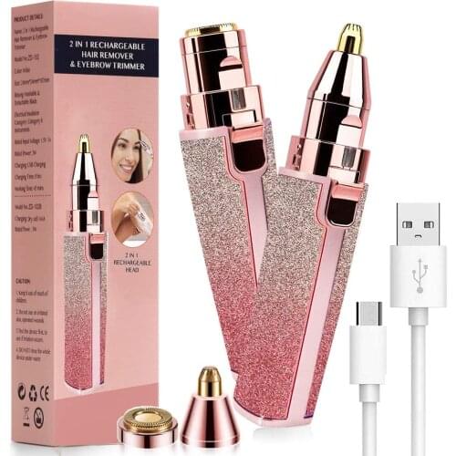 2 In 1 Eyebrow Trimmer Rechargeable Facial Hair Remover Eyebrow Razor Painless Eyebrow Lady Shaver For Face Lips Facial