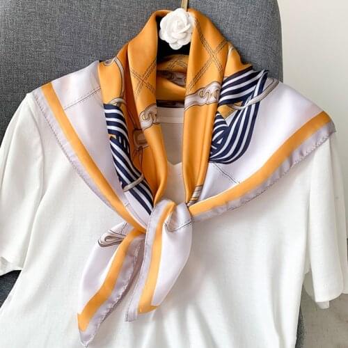 2021 Luxury brand Sunscreen silk Scarves summer new seaside kerchief popular stripe Print Beach towel lady winter 70X70CM Scarf