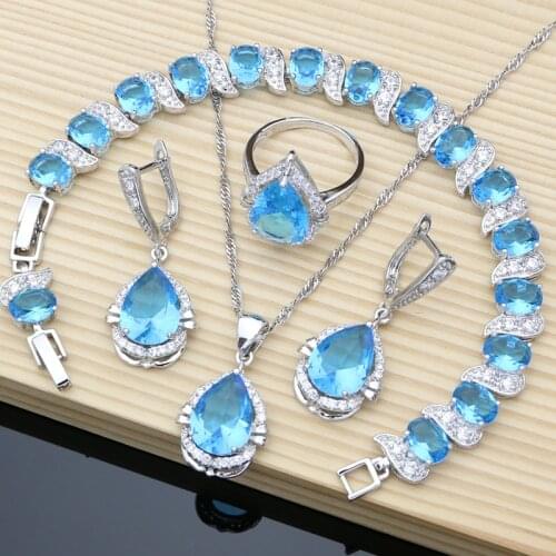 925 Sterling Silver Jewelry Sets Sky CZ Birthstone Decorations for Women Earrings Fine Party Dropshipping