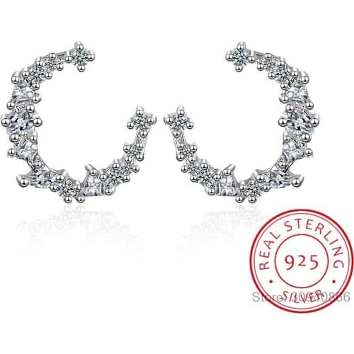 Authentic Minimalist 925 Sterling Silver Sweet Mini Moon CZ Stud Earrings For Women Sterling Silver Jewelry DA899