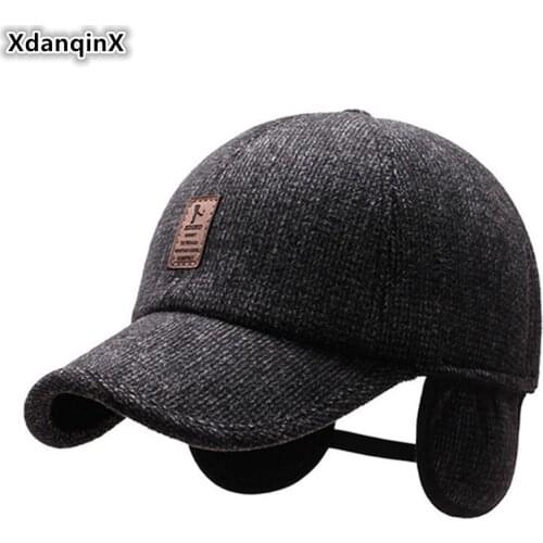 XdanqinX New Winter Mens Thick Warm Baseball Caps Earmuffs Hats Middle-aged Elderly Men Fashion Warm Brands Cap Snapback Caps